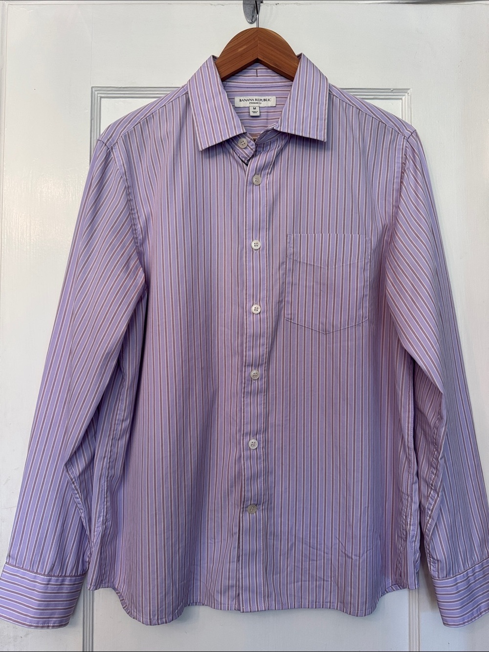 Banana Republic Lavender and White Striped Casual Shirt - Medium